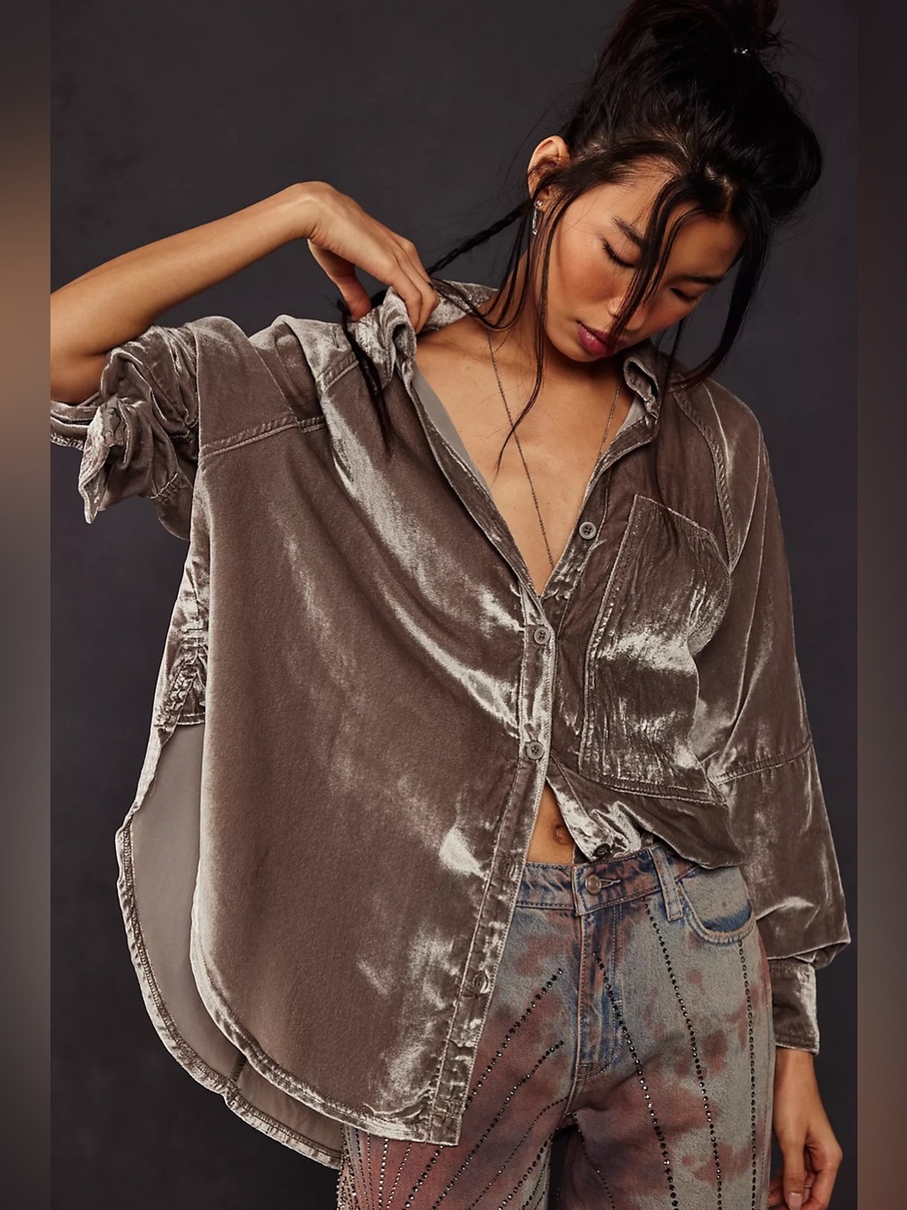 We The Free Free People Night Skies Velvet Top Gold L